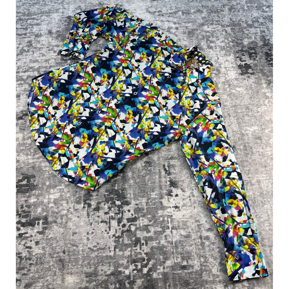 Robert Graham Mens S Long Sleeve Shirt Abstract Multi-Color Cotton Button Down